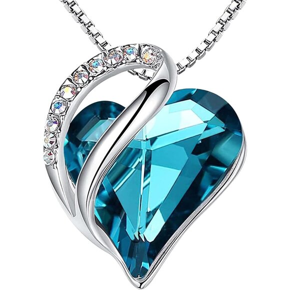 Infinity Love Birthstone Heart Pendant Zircon Blue Necklace Women Mom Silver - Picture 1 of 8